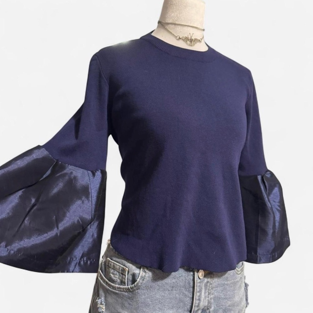 Chic & Stylish Korean Bell Sleeve Top in Navy Blue